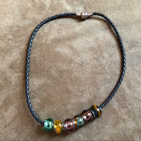 Pandora Leather Bracelet & Necklace Set with 7 Charms - Picture 3 of 14